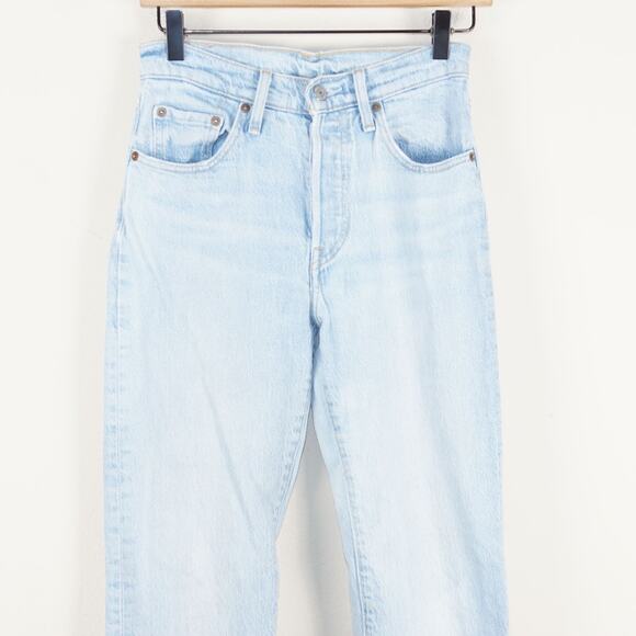 Levis 501 Original Fit Stretch Button Fly Light Wash Blue Jeans Womens Sz 25 - Picture 2 of 15